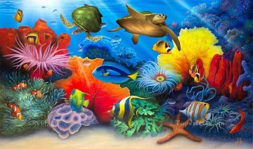 魚の水族館 Painting - 海底のタートルリーフ